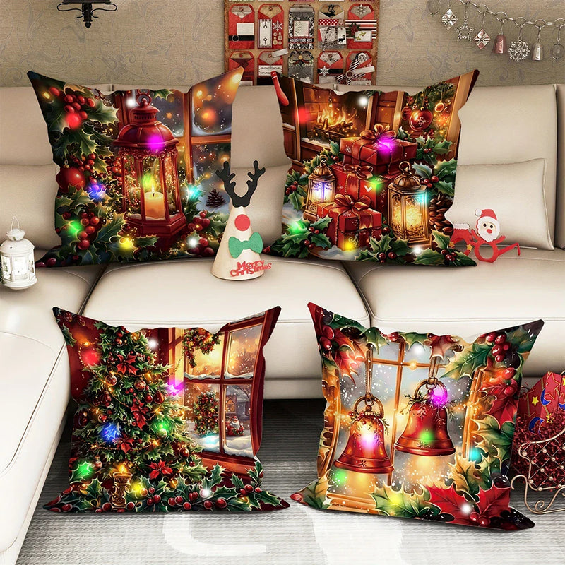 Axyaa Christmas Tree Bell Pattern Luminous Pillowcase - Festive Home Decor & Gift
