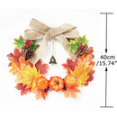Axyaa Autumn Maple Leaf Wreath with Bell & Pumpkin Garland for Door Ornaments