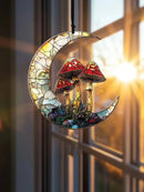 Axyaa Crescent Moon & Mushroom Suncatcher, Window Hanging, Wall Art Decor, Nature Lovers Gift