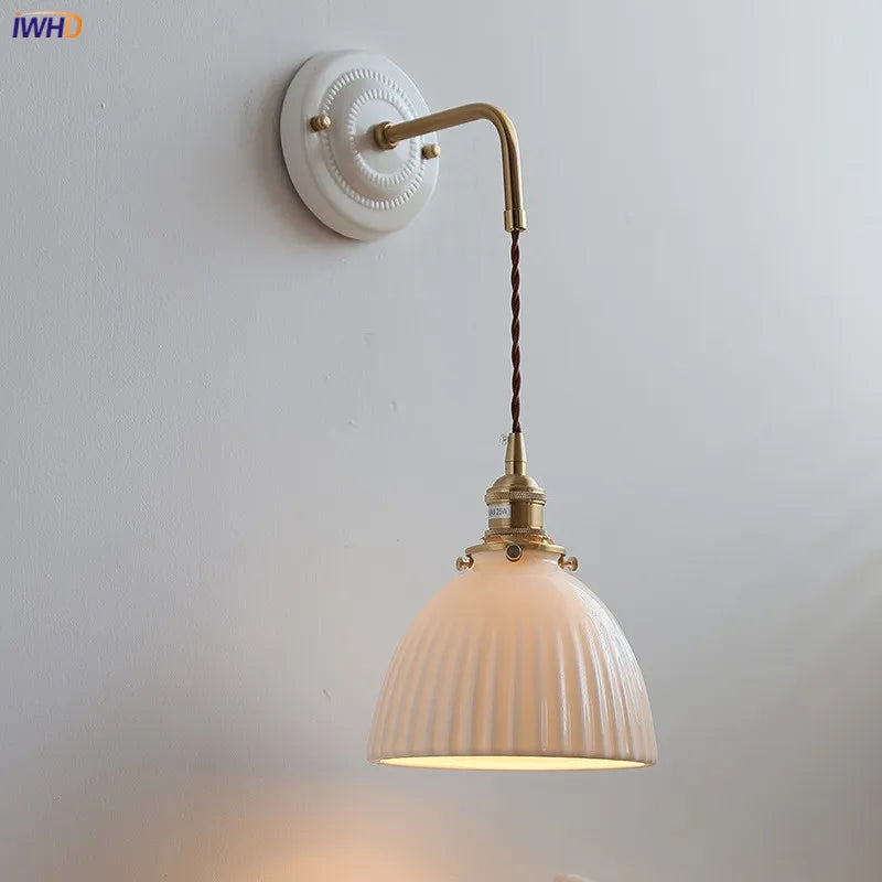 Axyaa Ceramic LED Wall Sconce with Adjustable Copper Arm for Bedroom, Bathroom, Mirror