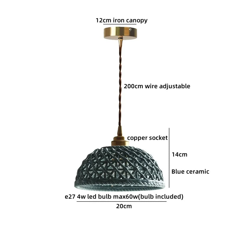 Axyaa White Ceramic LED Pendant Chandelier - Japanese Style Hanging Light