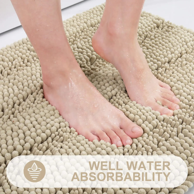 Axyaa Chenille Bath Mat - Absorbent & Non-Slip Plush Shaggy Bathroom Rug