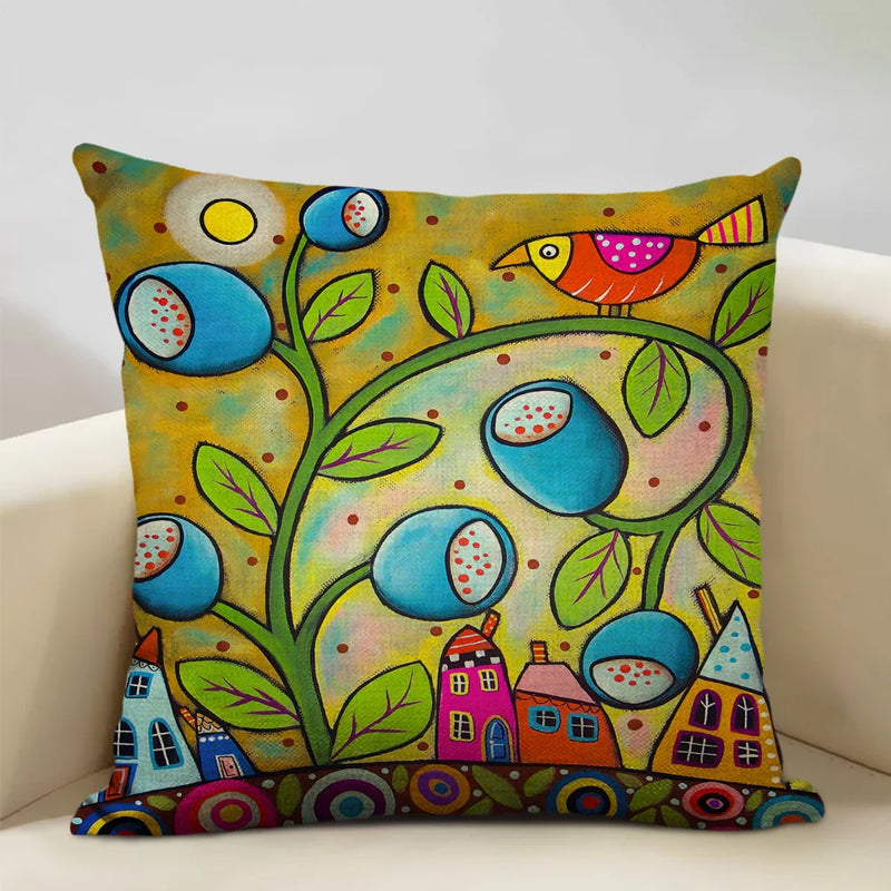 Axyaa Scenic Illustration Cushion Cover 45x45cm for Home Art Decoration