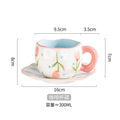 Axyaa Hand-Pinched Ceramic Mug & Saucer Set, Irregular Floral Design, Ins Style Drinkware