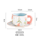 Axyaa Hand-Pinched Ceramic Mug & Saucer Set, Irregular Floral Design, Ins Style Drinkware
