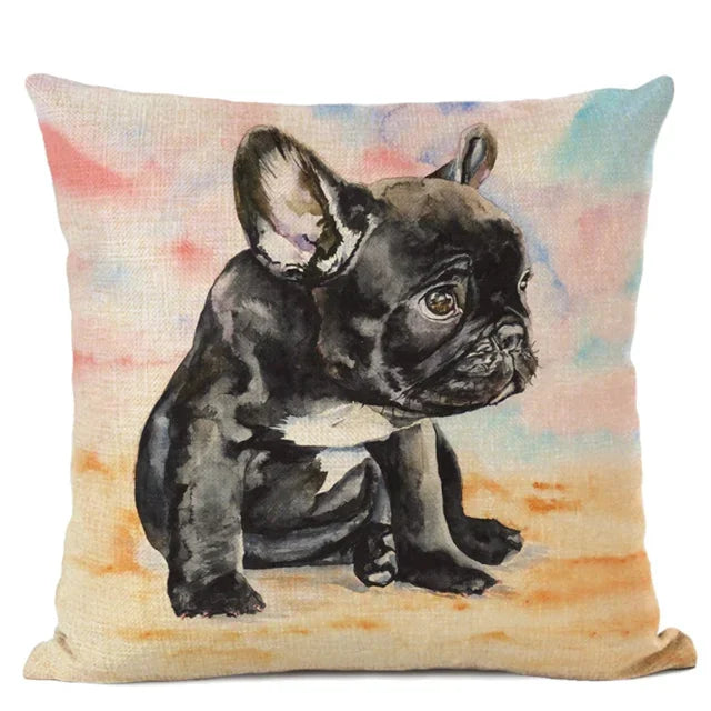 Cute Bulldog Hand-Painted Linen Pillowcase by Axyaa Teddy Collection