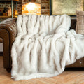 Axyaa Luxury Faux Fur Plaid Throw Blanket for Sofa and Bed
