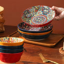 Axyaa Bohemian Ceramic Plate Set - 7 Piece High-Value Dessert & Spaghetti Bowl