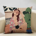 Axyaa Beauty Girl Cat Print Linen Pillowcase Portrait Cartoon Home Decor Cover