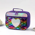 Axyaa Reversible Sequin Insulated Lunch Box for Kids - Waterproof Glitter Tote Bag