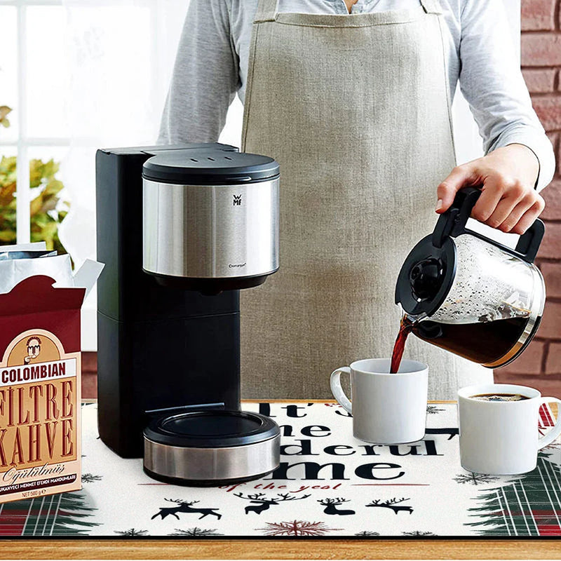 Axyaa Coffee Mat: Christmas Tree Deer Absorbent Draining Dish Drying Mat