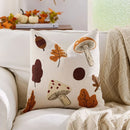 Axyaa Autumn Embroidered Pillow Cover with Maple Leaves, Mushrooms, Wheat, Ginkgo