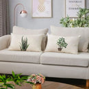 Axyaa Green Plant Pillow Cover 30x50cm Linen Rectangular Sofa Cushion Home Decor
