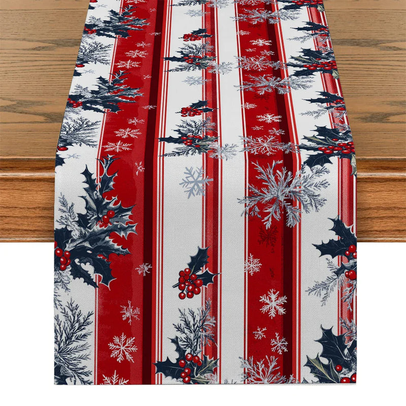 Axyaa Christmas Stripes Table Runner: Indoor Outdoor Dining Decor, Washable Long Cloth