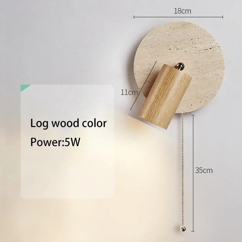 Axyaa Round Stone LED Reading Light Walnut Log Wood Color