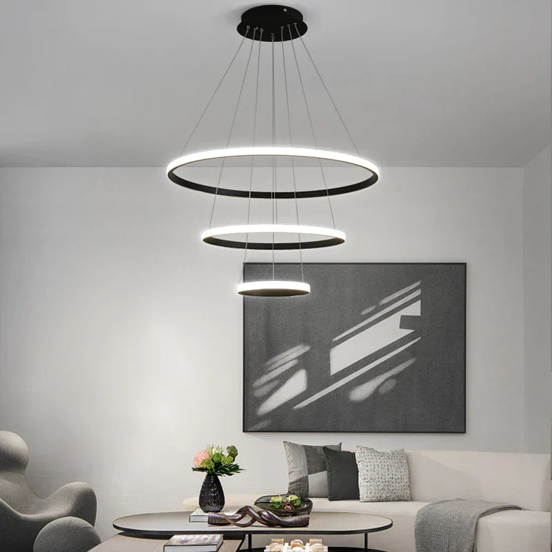 Axyaa Black Modern LED Circle Pendant Chandelier for Indoor Living Room