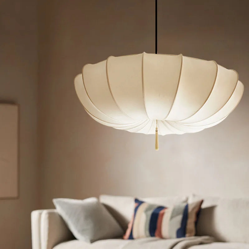 Cream Nordic Fabric Pendant Light for Living Room Dining Office Hotel - Axyaa