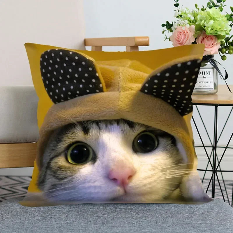 Cute Cat Print Pillowcase by Axyaa - Perfect for Home, Car, and Sofa