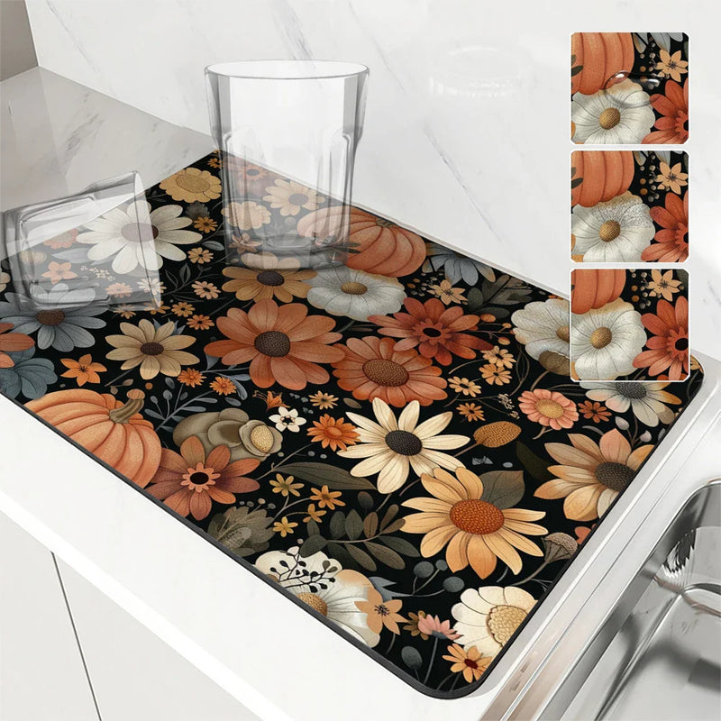 Axyaa Thanksgiving Square Dry Mat for Dishes and Cups