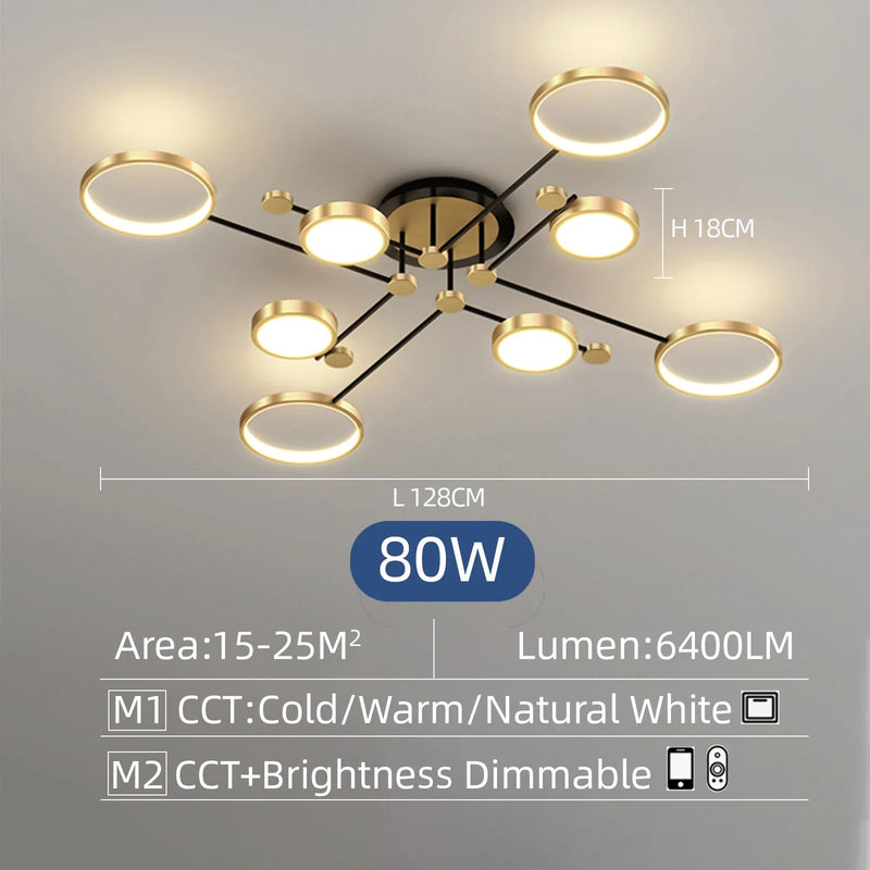 Axyaa Black Gold 8-Light Remote Chandelier - Dimmable for Living Room, Bedroom & Hotel