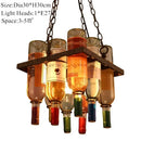 Axyaa Industrial Rust Metal Wine Bottle Chandelier LED Pendant Lamp