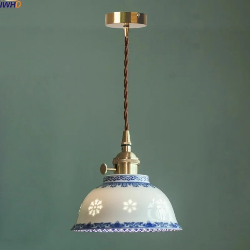 Axyaa White Ceramic Copper LED Pendant Lamp for Bedroom and Dining Table