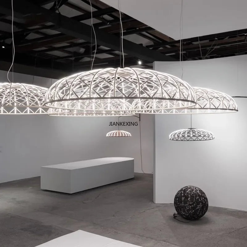 Axyaa SKynest Rope LED Chandelier: Circular Woven Design for Living Room & Restaurant