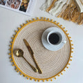 Axyaa Red Pompom Placemats - Set of 6/10, Cute Woven Table Mats for Kitchen & Dining