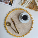 Axyaa Red Pompom Placemats - Set of 6/10, Cute Woven Table Mats for Kitchen & Dining