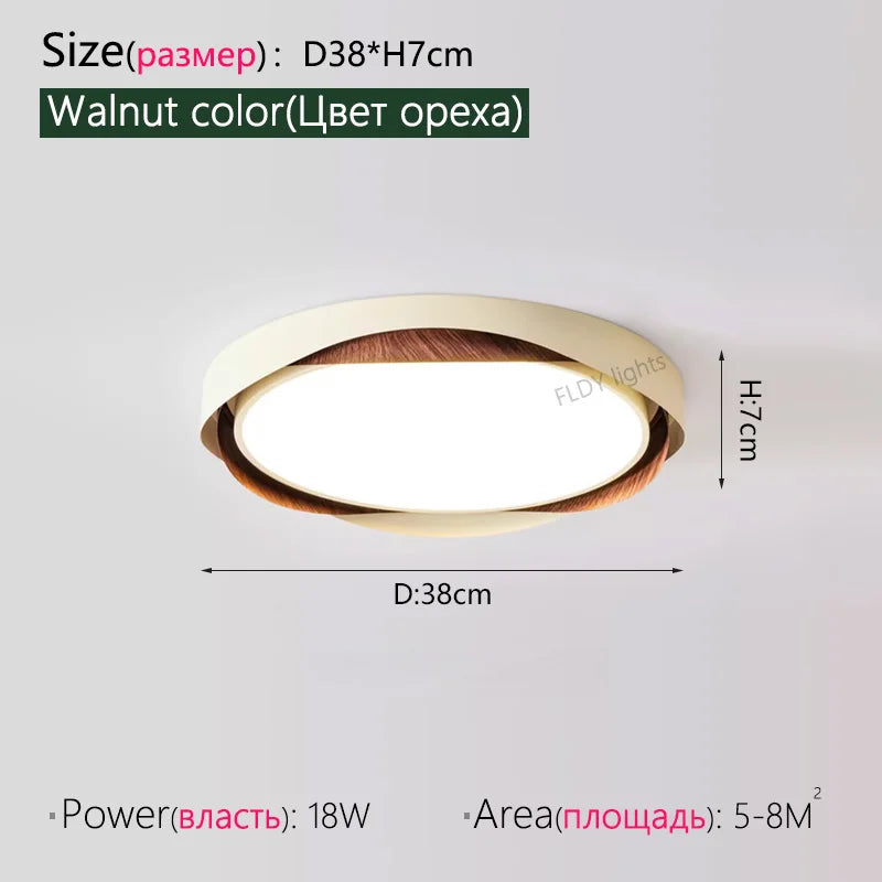 Axyaa Walnut Ceiling Lights: Retro Wood Grain LED Lamp for Bedroom Study Room
