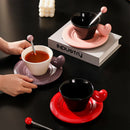 Axyaa Heart Design Ceramic Coffee Cup Set with Saucer & Spoon