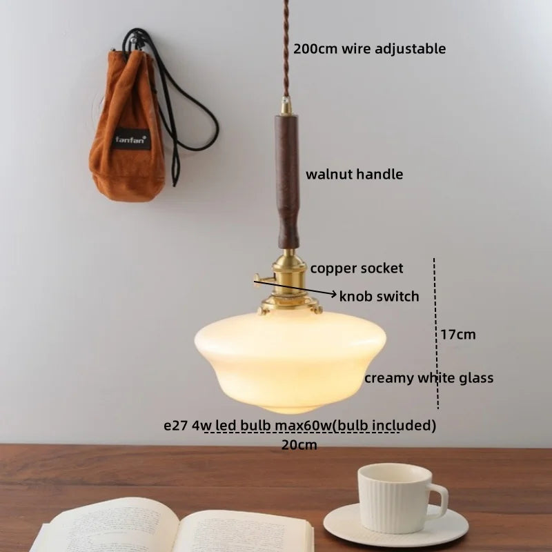 Axyaa Nordic LED Pendant Lights Glass Walnut Copper Hanging Lamp