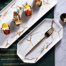 Axyaa Nordic Marble Gold Sushi Plate, Retro Design, Matte Finish
