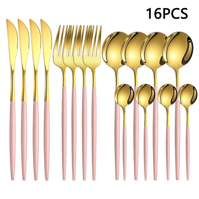 Axyaa 16-Piece Stainless Steel Tableware Set for Home, Hotel, and Restaurant
