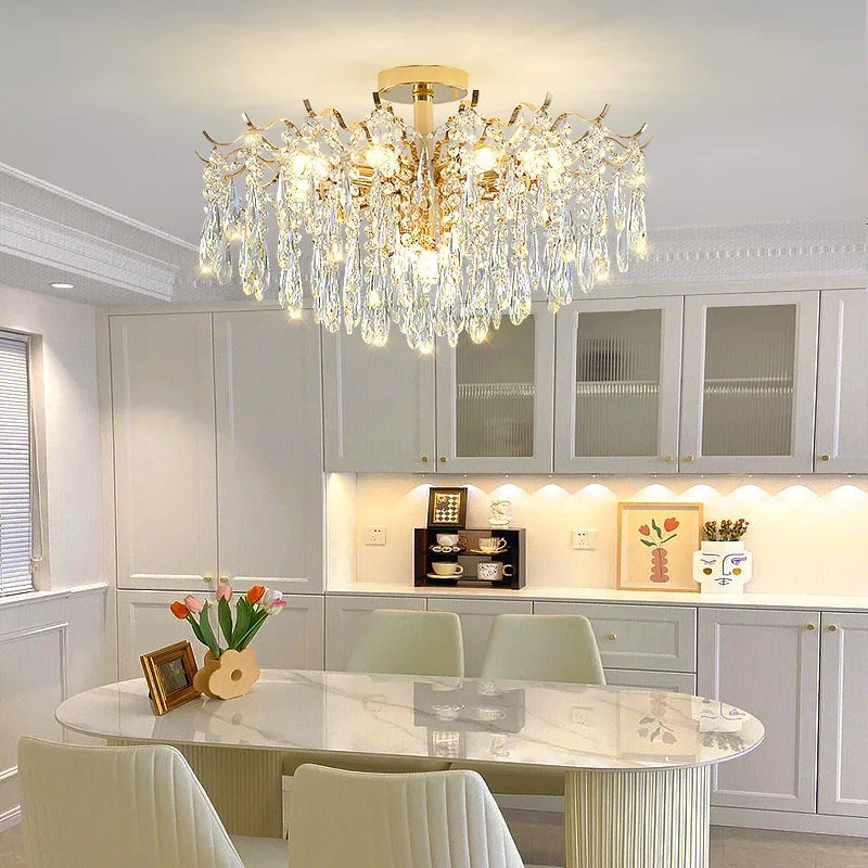 Axyaa Crystal Chandelier: Luxe Living Room Lighting Solution