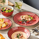 Axya Handpainted Red Stoneware Dinner Set with Spirals, 24/48-Piece Combi-Set