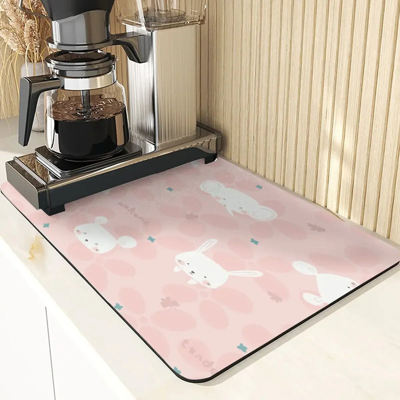 Axyaa Non-Slip Absorbent Kitchen Counter Mat - Cute Animal Design Mats