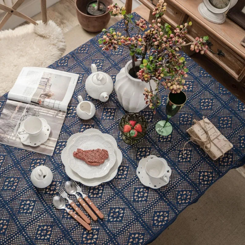 Axya Retro Crochet Tablecloth | Knitted Hollow Coffee Table Cover | Shooting Background Fabric