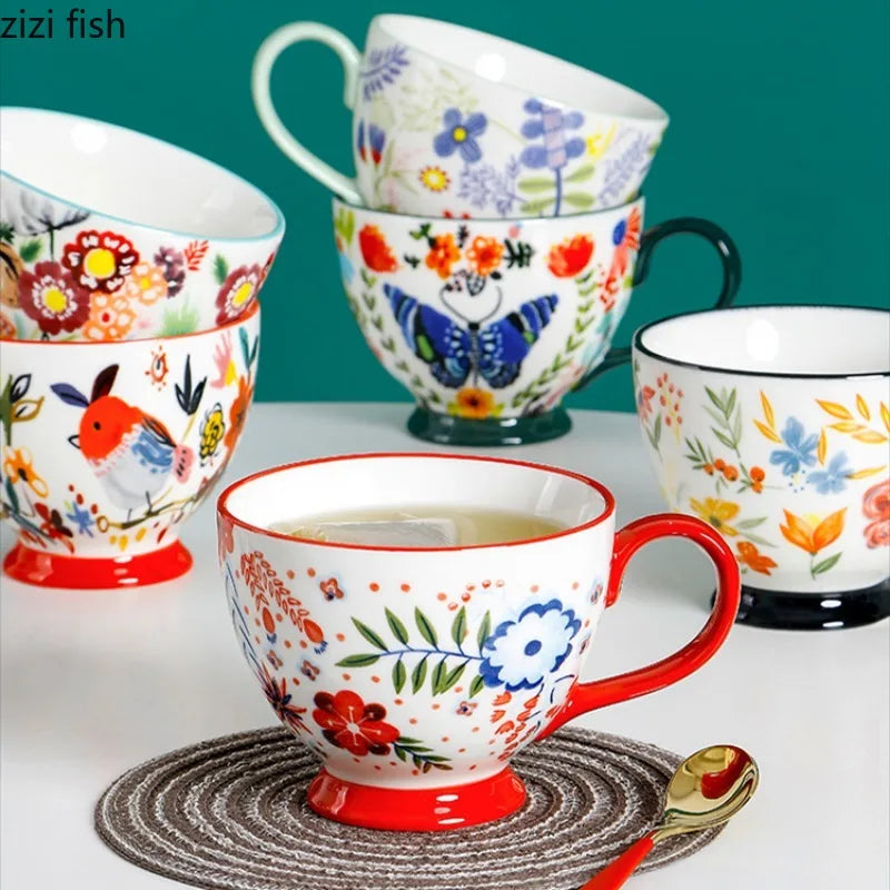 Axya Hand Painted Ceramic Mug Large Capacity Coffee Tea Cup Breakfast Milk Mugs