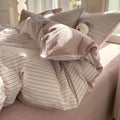 Axyaa Cotton Stripe Bedding Set Ultra Soft Duvet Cover Sheet Pillowcase Set