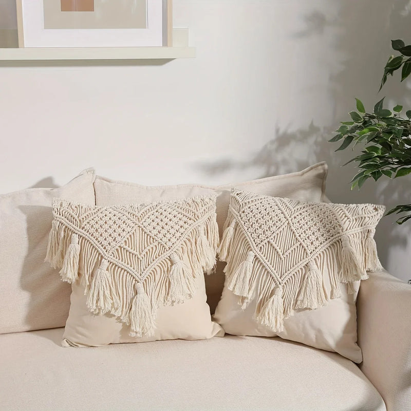Boho Tassel Cushion Cover 45x45cm for Sofa, Nordic Style Home Decor by Axyaa