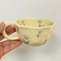 Axyaa Irregular Flower Ceramic Mug Yellow - Korean Style Cute Tea Cup
