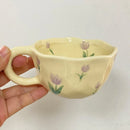 Axyaa Irregular Flower Ceramic Mug Yellow - Korean Style Cute Tea Cup