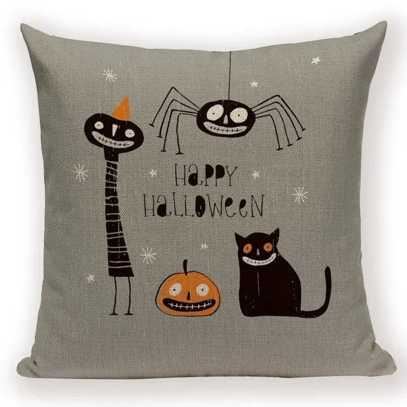 Axyaa Halloween Cushion Cover - Spooky Decorative Pillowcase with Pumpkin, Ghosts & Flying Carpet