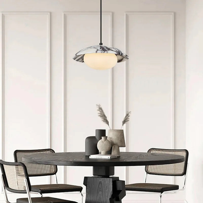 Axyaa White Glass LED Pendant Lights, Bulgari Stone Hanging Pendant Lamp