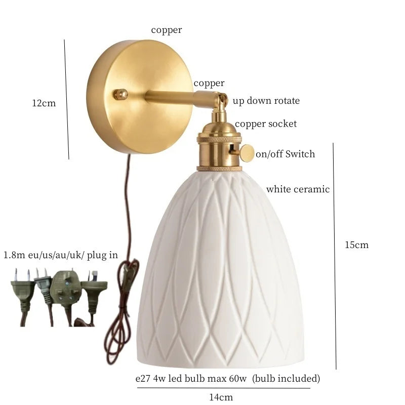 Axyaa Ceramic LED Wall Sconce with Pull Chain for Home Decor
