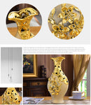 Axyaa Golden Ceramic Vase for Home, Office, Hotel - High-End European Style Handicraft