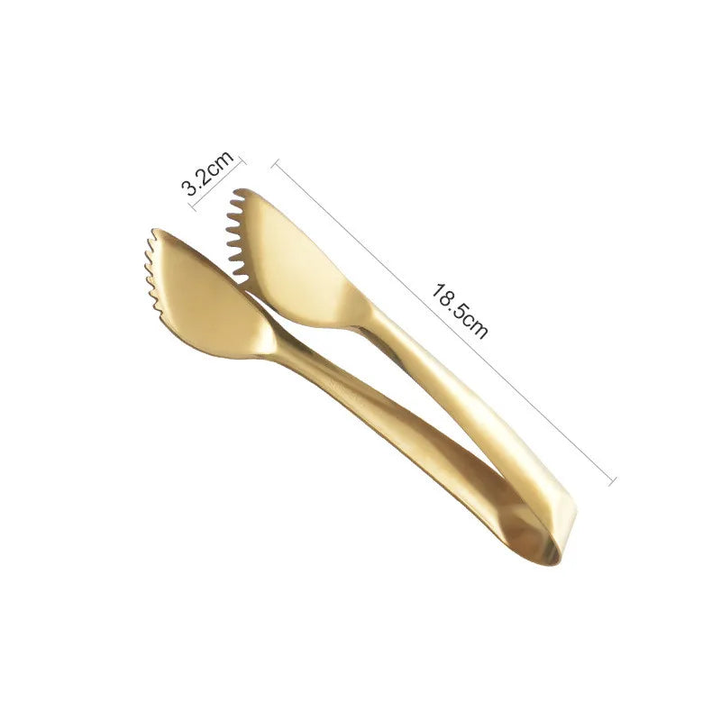 Axyaa Stainless Steel Serrated Food Tongs - Gold Clamp for Home Kitchen