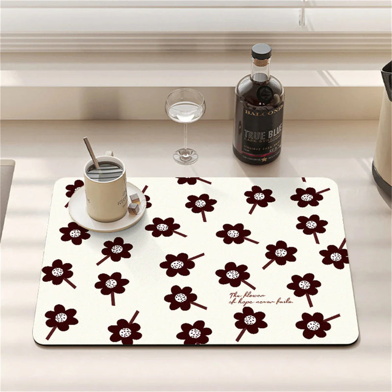 Axyaa Cartoon Flowers Silicone Coasters - Absorbent Kitchen Drying Mat