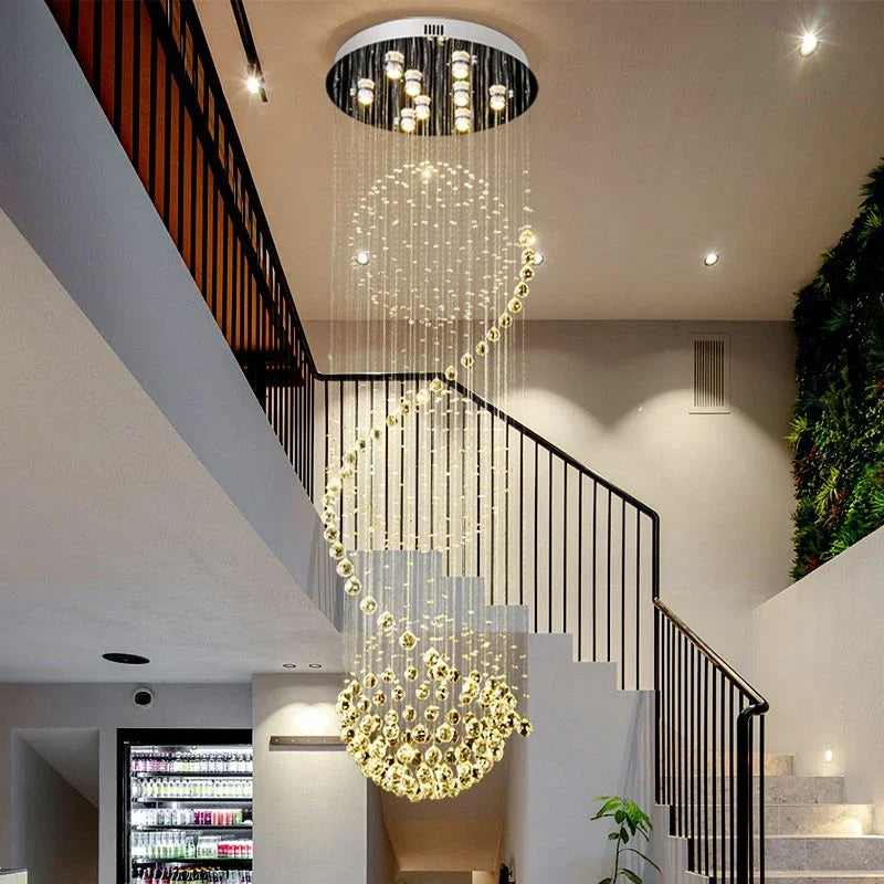 Axyaa Modern Luxury Crystal Chandelier LED Large Staircase Light for Living Room Lobby